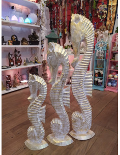 Escultura de gran porte Hipocampo Dorado 1m con base firme para decoración de interiores de lujo - Kaylash.