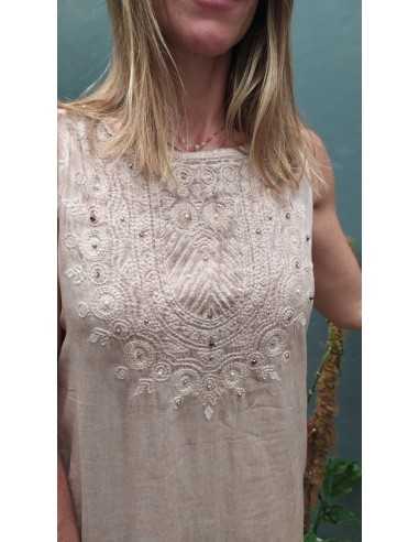 Vestido gasa bordada Vars