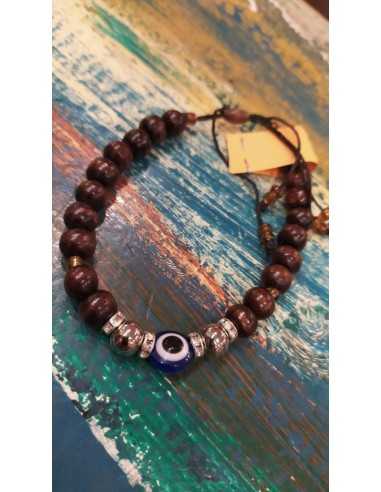 Pulsera de ojo turco con cuentas de madera